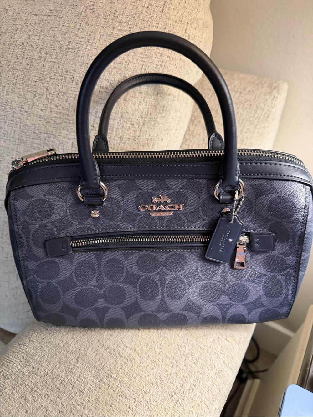 Coach Charcoal and Black Signature Satchel
